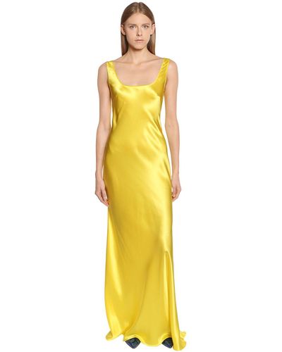 Alberta Ferretti Silk Satin Long Dress - Yellow