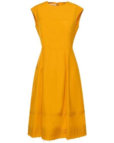 Marni Cotton Poplin Pleated Midi Dress - Yellow