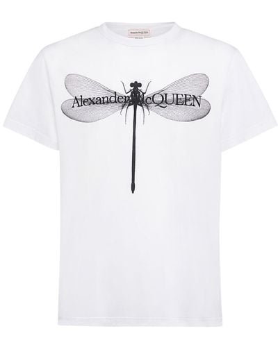Alexander McQueen Dragonfly Printed Cotton T-shirt - White