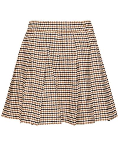 Palm Angels Micro Check Cotton Pleated Skirt - Natur
