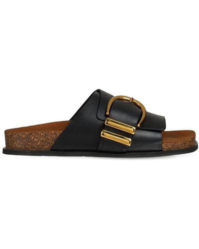 Khaite 20mm Thompson Leather Slide Sandals - Black