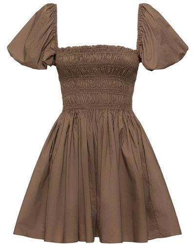 Matteau Ruffled Cotton Mini Dress - Brown