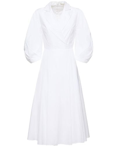 Emilia Wickstead Robe Midi Effet Portefeuille En Popeline De Coton À Plis Brittany - Blanc