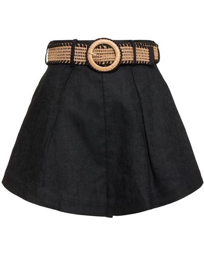 Zimmermann Halliday Linen Belted Tuck Shorts - Black