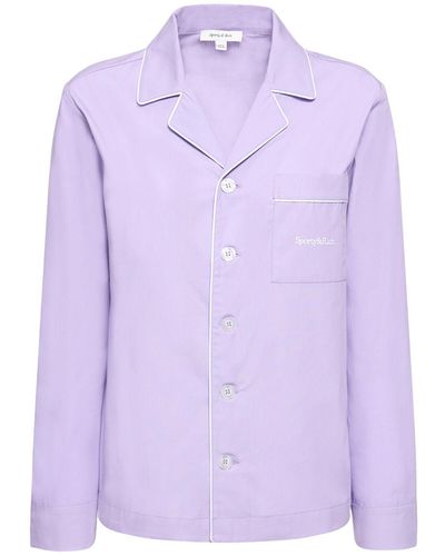 Sporty & Rich Serif Logo Long-Sleeve Pajama Top - Purple