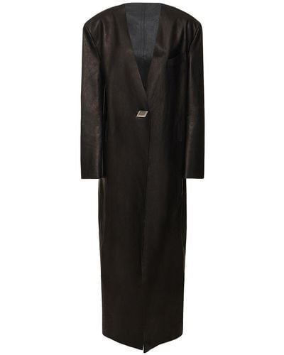 The Attico Treated Leather Single Breast Long Coat - Black