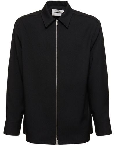 Jil Sander Fine Tech Gabardine Zipped Shirt - Black