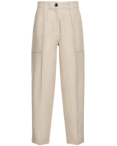 Giorgio Armani Drill Linen & Wool Loose Leg Pants - Grey