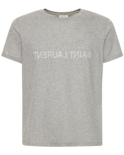 Saint Laurent T-Shirt mit gespiegeltem Logo-Print - Grau