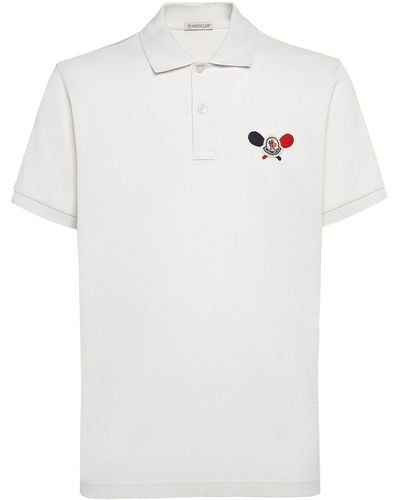 Moncler Logo Patch Cotton Polo Shirt - White