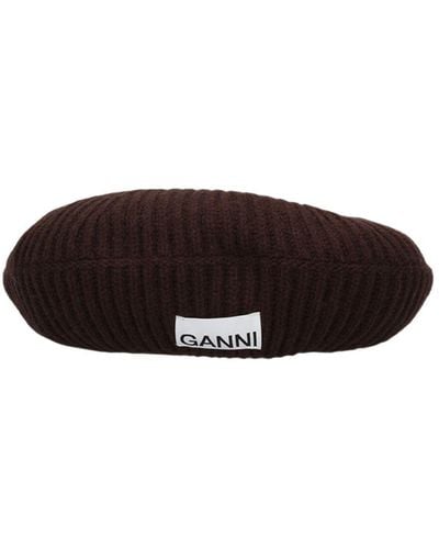 Ganni Structured Wool Blend Ribbed Beret - White