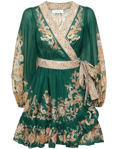Zimmermann Devi Graphic-print Cotton Mini Dress - Green