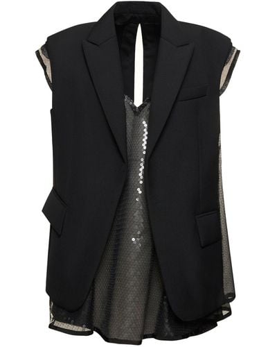 Sacai Neoprene Vest W/ Sequined Dress - Black