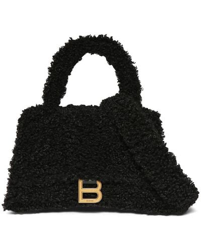 Balenciaga Xs Furry Hourglass Top Handle Bag - Black