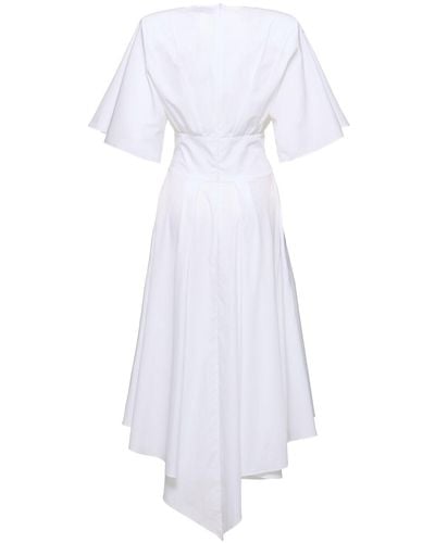 Alexandre Vauthier Cotton Poplin S/s Flared Midi Dress - White