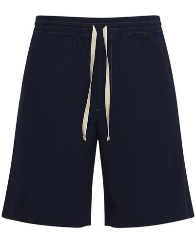 Gucci Shorts De Lona De Algodón Con Parche - Azul