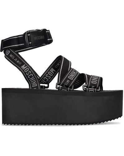 Moschino 80mm Hohe Nylon-sandalen Mit Keilabsatz - Schwarz