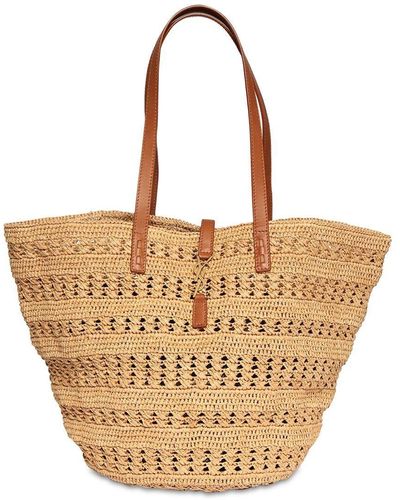 Yves Saint Laurent YSL Yellow Downtown Straw Tote Bag Brown Light