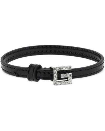 Gucci Leather Bracelet With Square G - Black