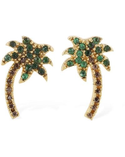 Palm Angels Clip-ohrringe Aus Messing Mit Kristallen "palm" - Grün