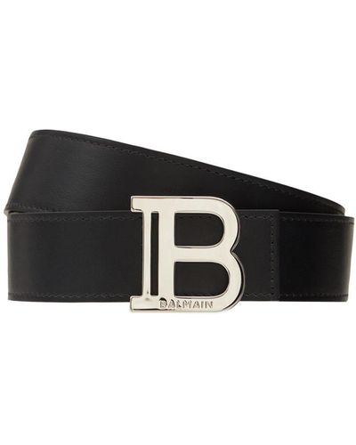 Balmain 3.5Cm B Buckle Leather Belt - Black