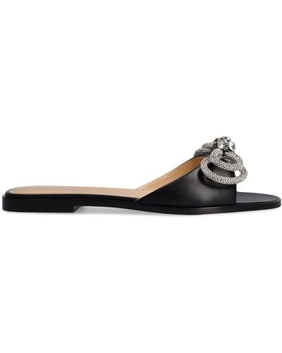Mach & Mach 10Mm Double Bow Leather Flat Sandals - Black