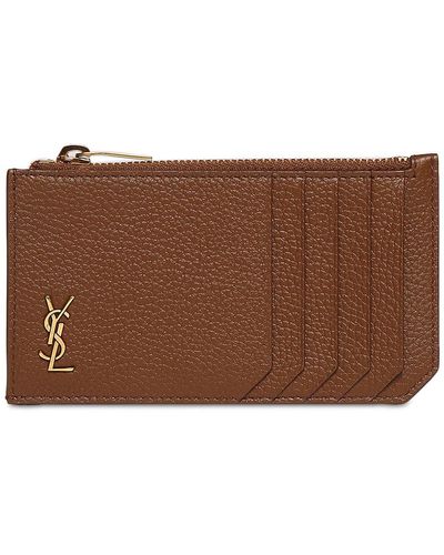 Saint Laurent Ysl Leather Card Holder - Brown