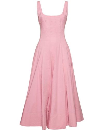 STAUD Wells Stretch Cotton Poplin Midi Dress - Pink