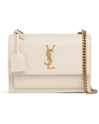 Saint Laurent Sunset Medium Chain Bag In Smooth Leather - Natural