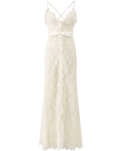 Giambattista Valli Macramé Ruched Maxi Dress W/ Bow - White