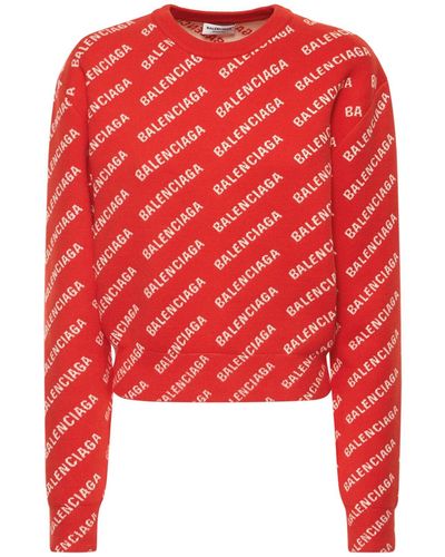Balenciaga Pull-over En Laine Et Coton À Logo - Rouge