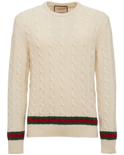 Gucci Web Cashmere & Wool Cable Knit Sweater - Natural
