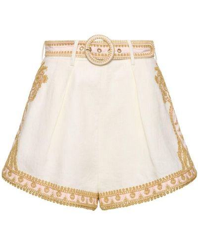 Zimmermann Waverly Linen Embroidered Tuck Shorts - Natural