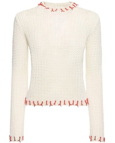 Reina Olga Coral Net Knit Cotton Blend Top - White