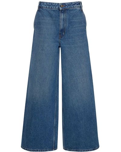 Gauchère Low Waist Cotton Denim Wide Leg Jeans - Blue