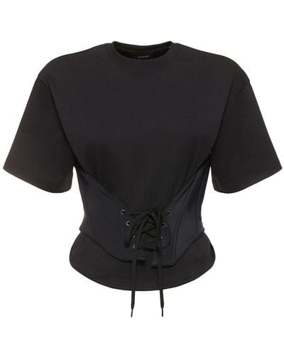 Mugler T-shirt corset en jersey de coton - Noir