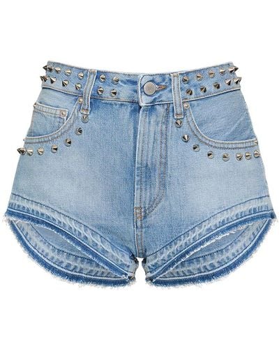 Alessandra Rich Studded Denim Mini Shorts - Blue