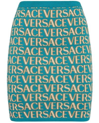 Versace Logo Jacquard Knit High Waist Mini Skirt - Green