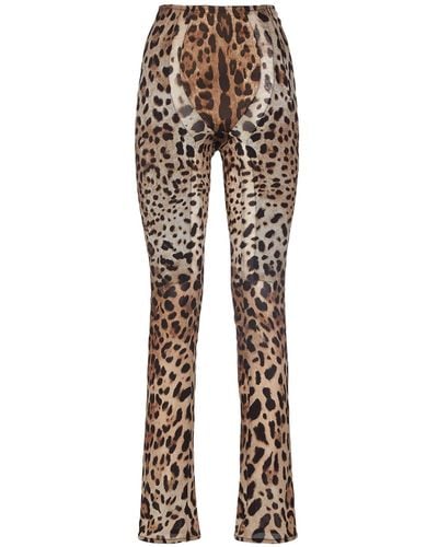 Dolce & Gabbana Leopard Print Stretch Straight Pants - Natural