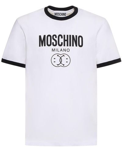 Moschino T-shirt en jersey de coton stretch imprimé logo - Blanc