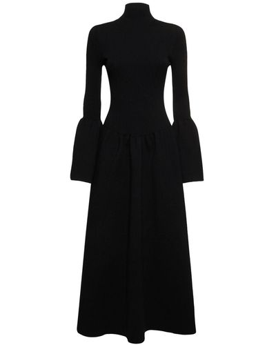 Chloé Bell-sleeve Wool-blend Maxi Dress - Black