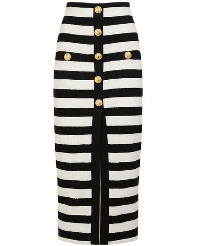 Balmain Striped Cotton Blend Jersey Long Skirt - White