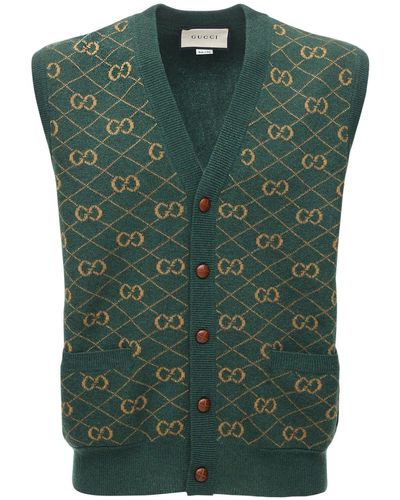 Gucci GG Argyle Knit Wool Vest - Green