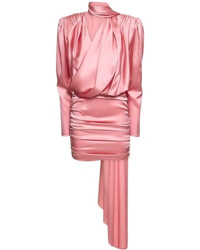 Magda Butrym Silk Satin Draped Mini Dress W/scarf - Pink