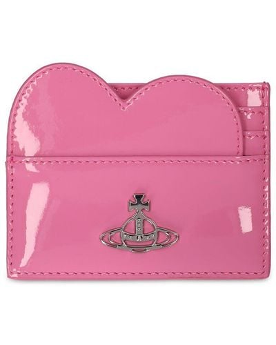 Vivienne Westwood Shiny Heart Leather Card Holder - Pink