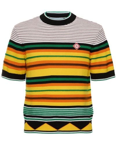 Casablancabrand Gestreiftes T-Shirt aus Wolle mit Logoapplikation - Gelb