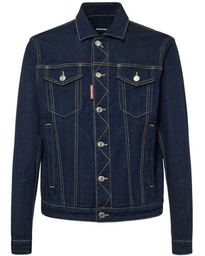 DSquared² Jacke Aus Stretch-baumwolldenim Mit Druck - Blau