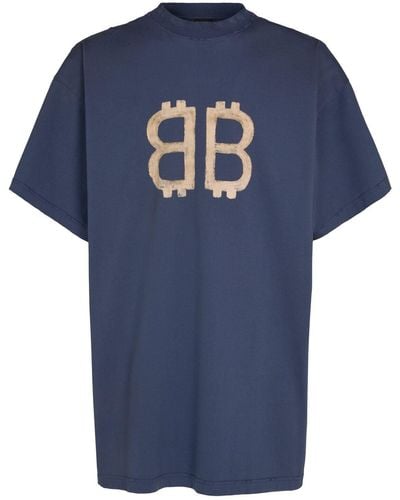 Balenciaga Crypto Print Vintage Cotton T-shirt - Blue