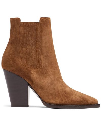 Saint Laurent ‘Theo’ Suede Heeled Ankle Boots - Brown