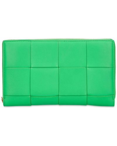 Bottega Veneta Intreccio Leather Zip Wallet - Green